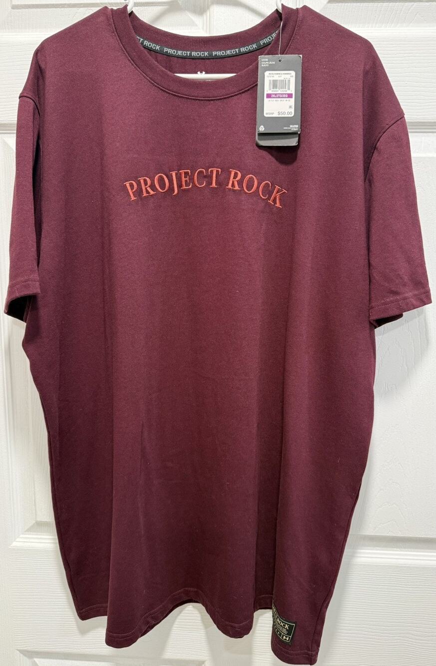 NWT Under Armour Project Rock Crest Heavyweight T-Shirt Mens 2XL Maroon